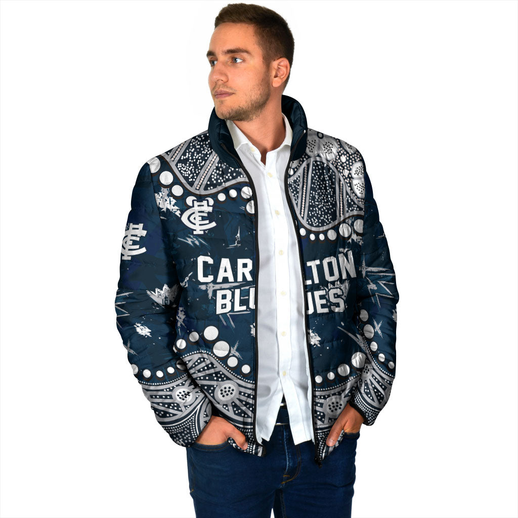 Personalized Carlton Blues Padded Jacket Aboriginal Pattern with Graffiti Style