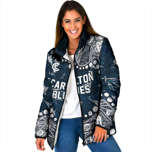 Personalized Carlton Blues Padded Jacket Aboriginal Pattern with Graffiti Style