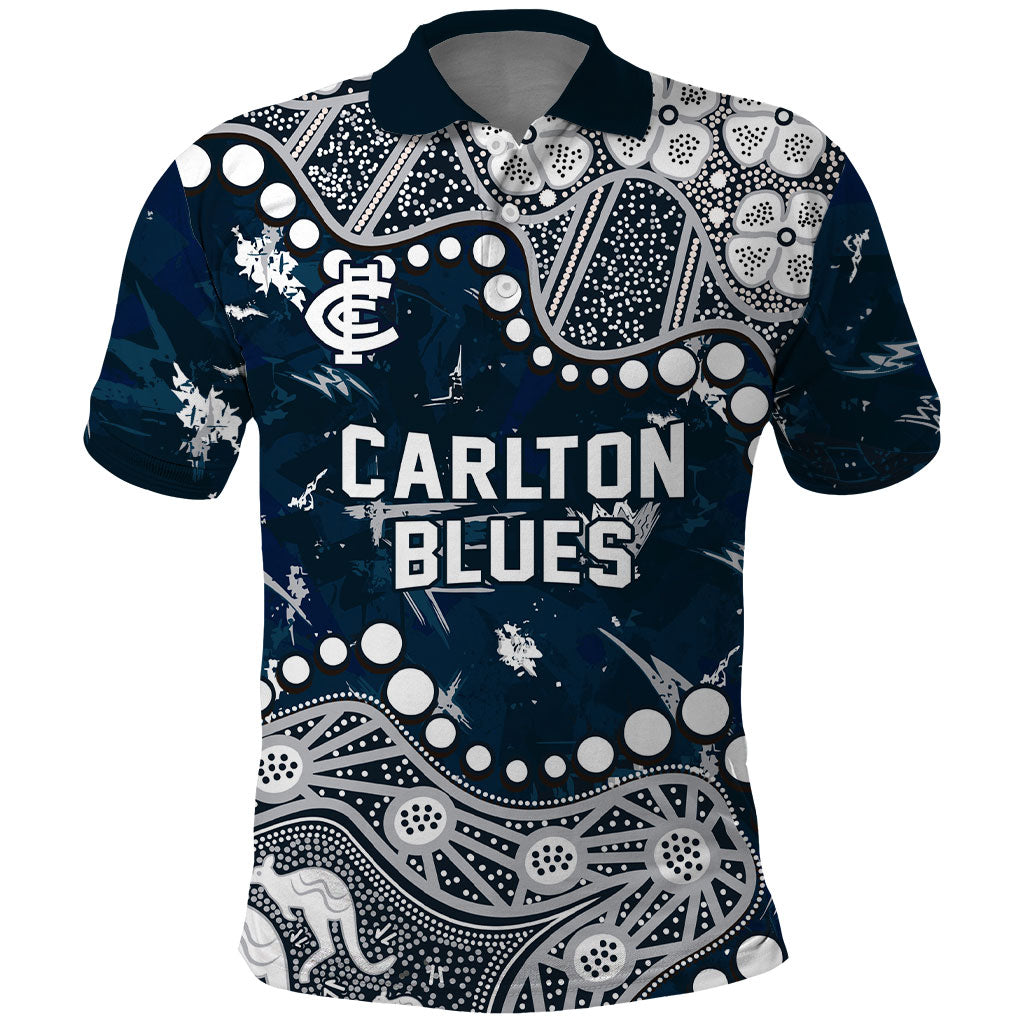 Personalized Carlton Blues Polo Shirt Aboriginal Pattern with Graffiti Style