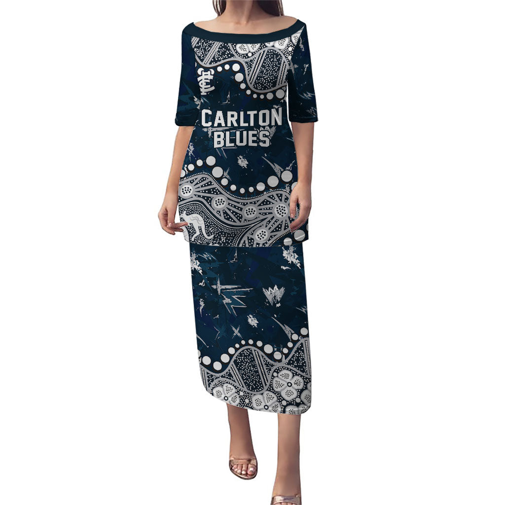 Personalized Carlton Blues Puletasi Aboriginal Pattern with Graffiti Style