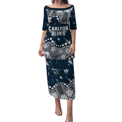 Personalized Carlton Blues Puletasi Aboriginal Pattern with Graffiti Style