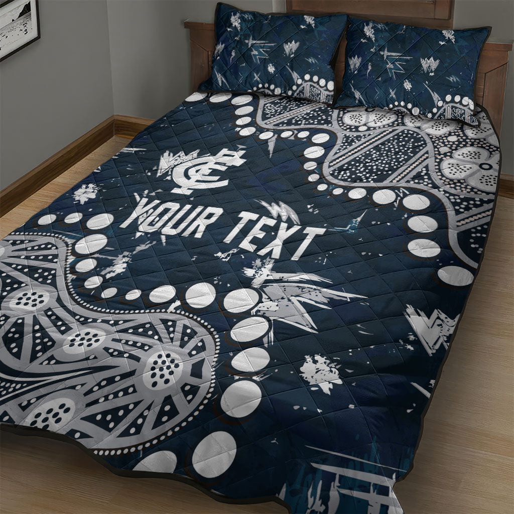 Personalized Carlton Blues Quilt Bed Set Aboriginal Pattern with Graffiti Style