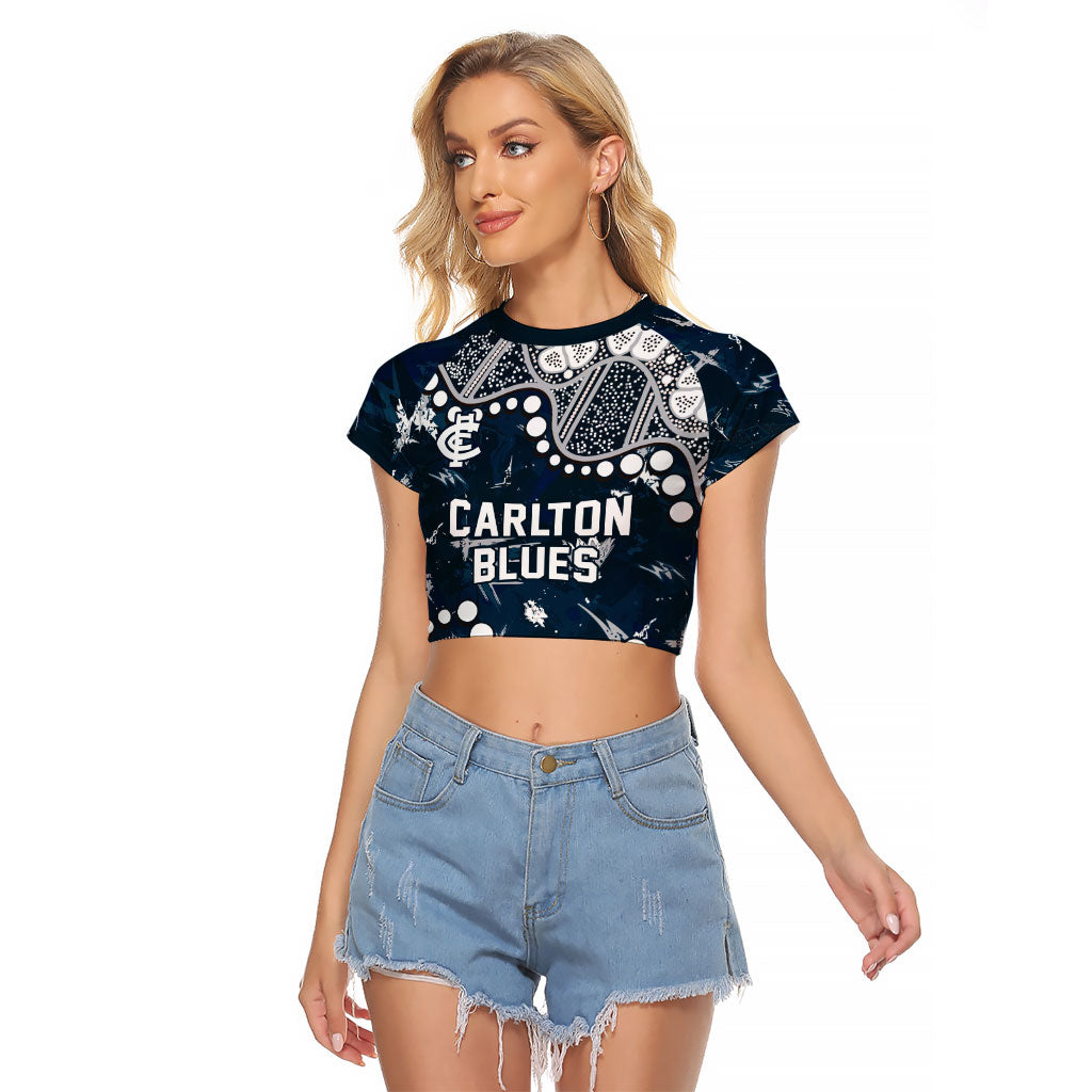 Personalized Carlton Blues Raglan Cropped T Shirt Aboriginal Pattern with Graffiti Style