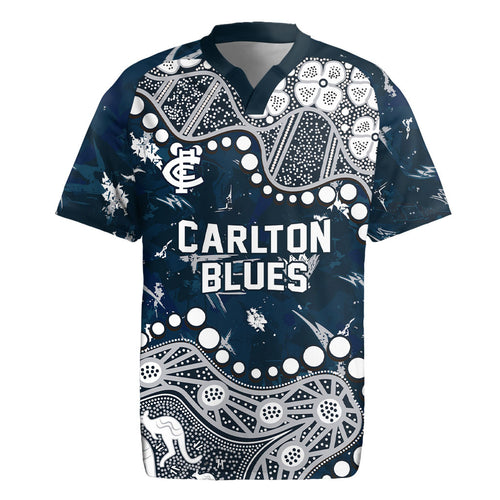 Personalized Carlton Blues Rugby Jersey Aboriginal Pattern with Graffiti Style