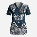Personalized Carlton Blues Scrub Top Aboriginal Pattern with Graffiti Style