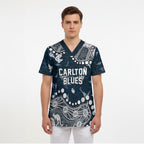 Personalized Carlton Blues Scrub Top Aboriginal Pattern with Graffiti Style