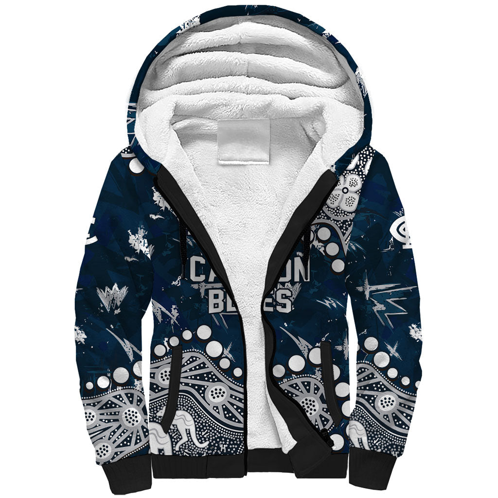 Personalized Carlton Blues Sherpa Hoodie Aboriginal Pattern with Graffiti Style