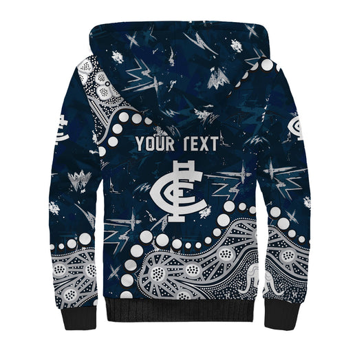 Personalized Carlton Blues Sherpa Hoodie Aboriginal Pattern with Graffiti Style