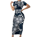 Personalized Carlton Blues Short Sleeve Bodycon Dress Aboriginal Pattern with Graffiti Style
