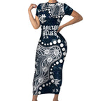 Personalized Carlton Blues Short Sleeve Bodycon Dress Aboriginal Pattern with Graffiti Style