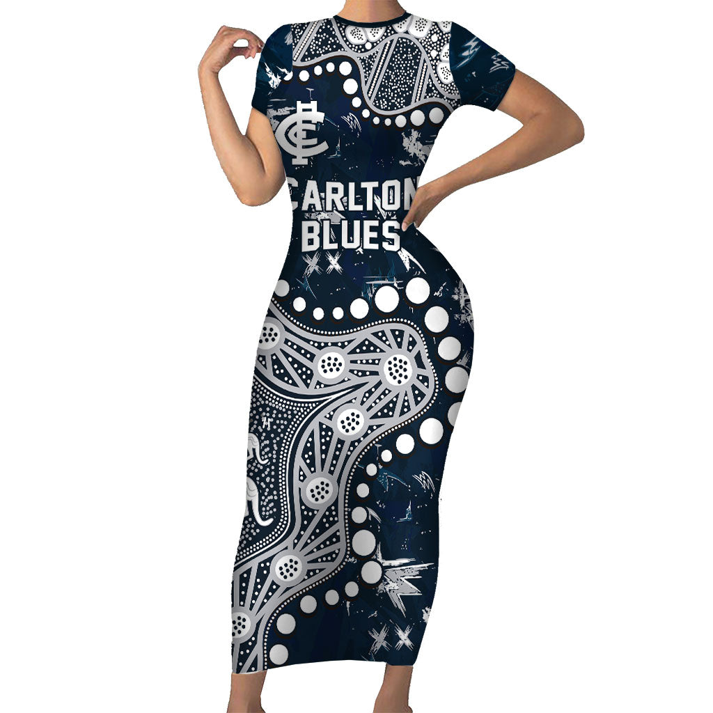 Personalized Carlton Blues Short Sleeve Bodycon Dress Aboriginal Pattern with Graffiti Style