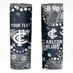 Personalized Carlton Blues Skinny Tumbler Aboriginal Pattern with Graffiti Style