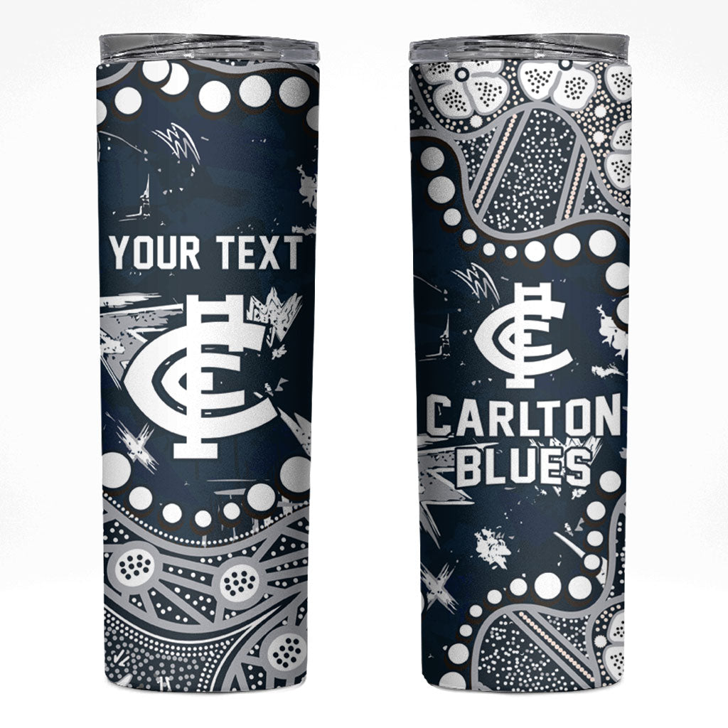 Personalized Carlton Blues Skinny Tumbler Aboriginal Pattern with Graffiti Style