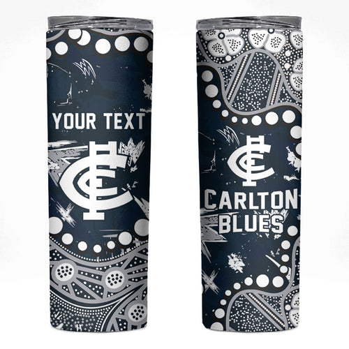 Personalized Carlton Blues Skinny Tumbler Aboriginal Pattern with Graffiti Style