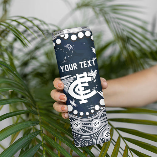 Personalized Carlton Blues Skinny Tumbler Aboriginal Pattern with Graffiti Style