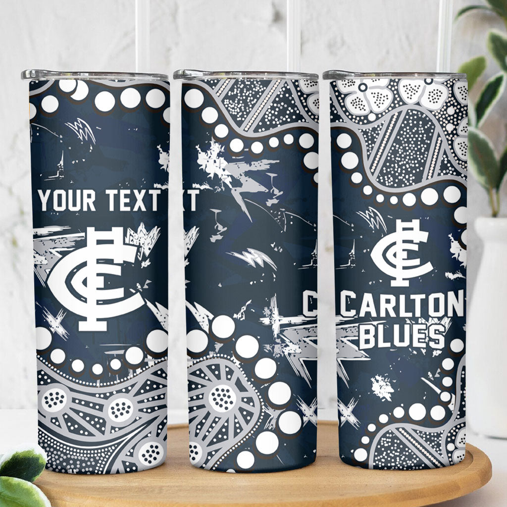 Personalized Carlton Blues Skinny Tumbler Aboriginal Pattern with Graffiti Style