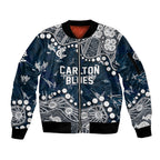 Personalized Carlton Blues Sleeve Zip Bomber Jacket Aboriginal Pattern with Graffiti Style