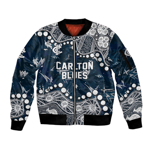 Personalized Carlton Blues Sleeve Zip Bomber Jacket Aboriginal Pattern with Graffiti Style