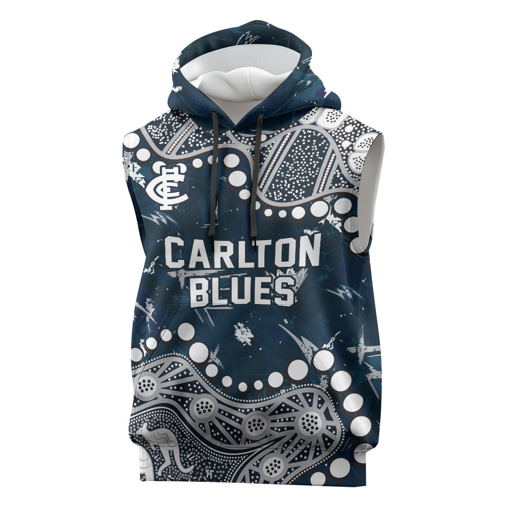 Personalized Carlton Blues Sleeveless Hoodie Aboriginal Pattern with Graffiti Style