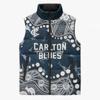 Personalized Carlton Blues Sleeveless Puffer Jacket Aboriginal Pattern with Graffiti Style