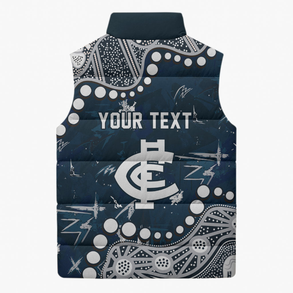 Personalized Carlton Blues Sleeveless Puffer Jacket Aboriginal Pattern with Graffiti Style