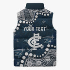 Personalized Carlton Blues Sleeveless Puffer Jacket Aboriginal Pattern with Graffiti Style
