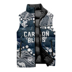 Personalized Carlton Blues Sleeveless Puffer Jacket Aboriginal Pattern with Graffiti Style
