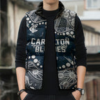 Personalized Carlton Blues Sleeveless Puffer Jacket Aboriginal Pattern with Graffiti Style