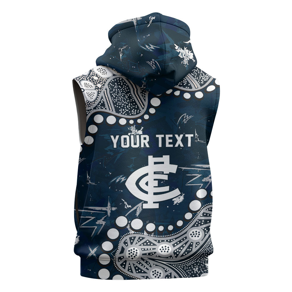 Personalized Carlton Blues Sleeveless Zip Hoodie Aboriginal Pattern with Graffiti Style