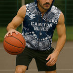 Personalized Carlton Blues Sleeveless Zip Hoodie Aboriginal Pattern with Graffiti Style