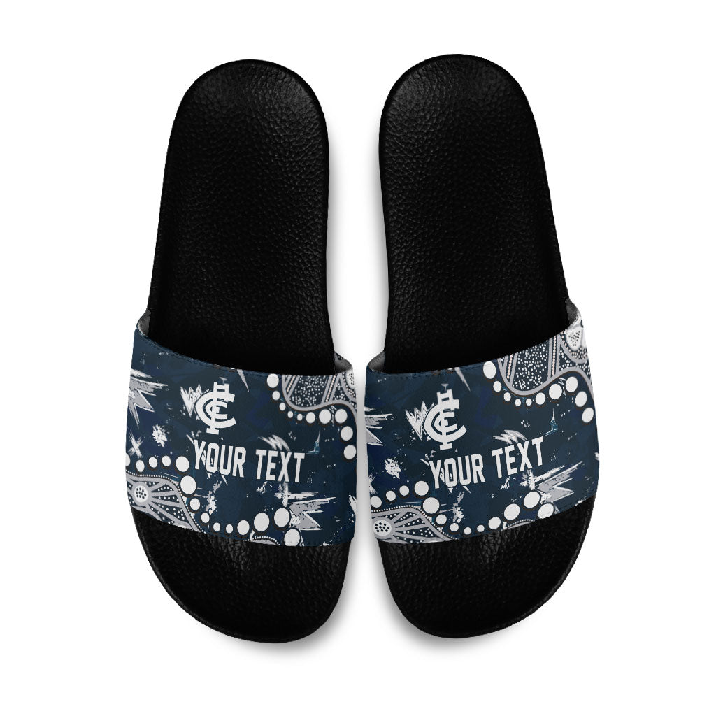 Personalized Carlton Blues Slide Sandals Aboriginal Pattern with Graffiti Style