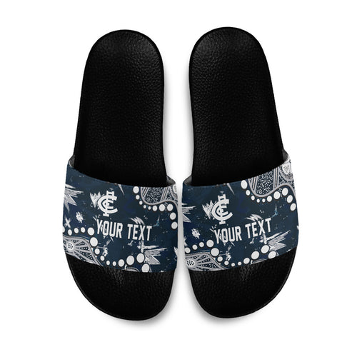 Personalized Carlton Blues Slide Sandals Aboriginal Pattern with Graffiti Style
