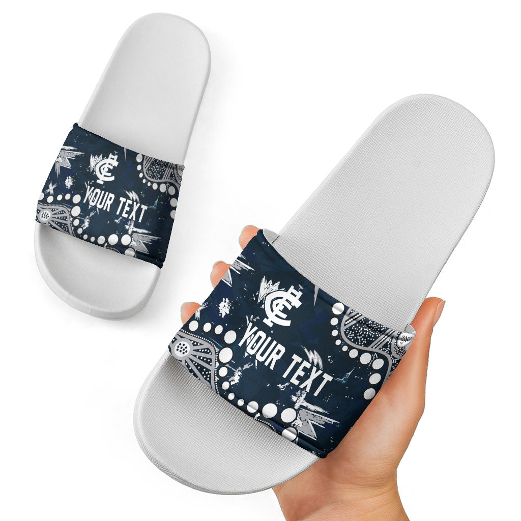 Personalized Carlton Blues Slide Sandals Aboriginal Pattern with Graffiti Style