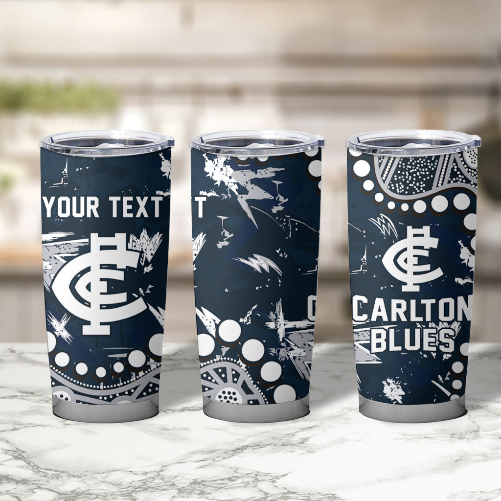 Personalized Carlton Blues Tumbler Cup Aboriginal Pattern with Graffiti Style