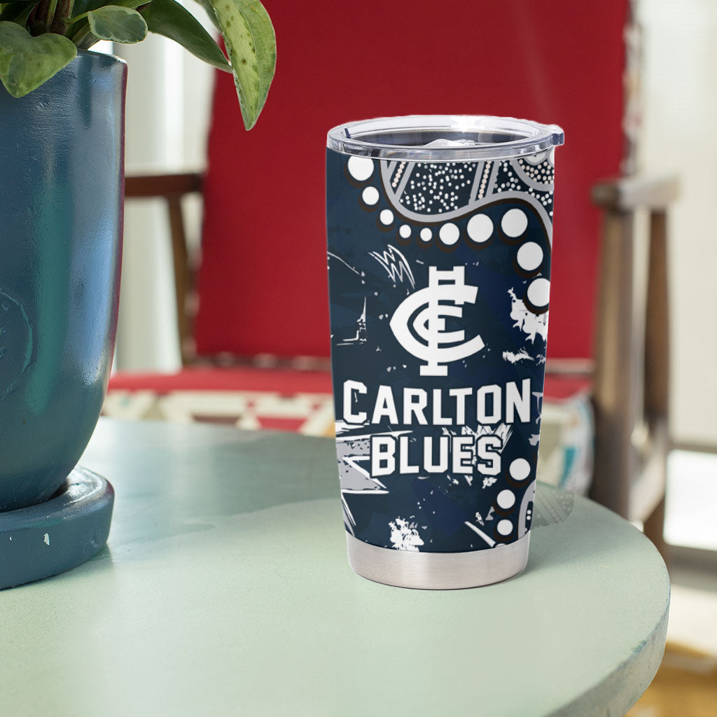 Personalized Carlton Blues Tumbler Cup Aboriginal Pattern with Graffiti Style