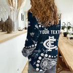Personalized Carlton Blues Women Casual Shirt Aboriginal Pattern with Graffiti Style
