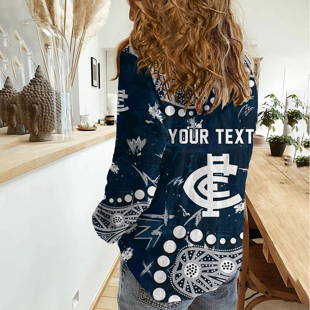 Personalized Carlton Blues Women Casual Shirt Aboriginal Pattern with Graffiti Style