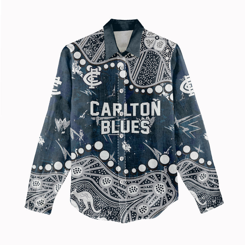 Personalized Carlton Blues Women Casual Shirt Aboriginal Pattern with Graffiti Style