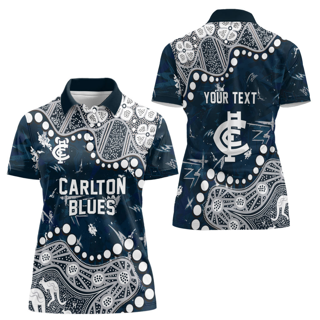 Personalized Carlton Blues Women Polo Shirt Aboriginal Pattern with Graffiti Style