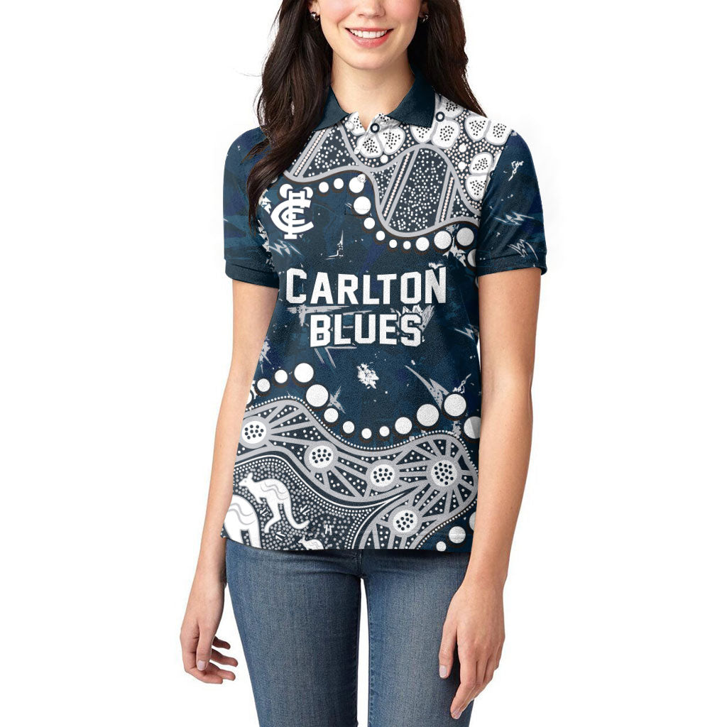 Personalized Carlton Blues Women Polo Shirt Aboriginal Pattern with Graffiti Style