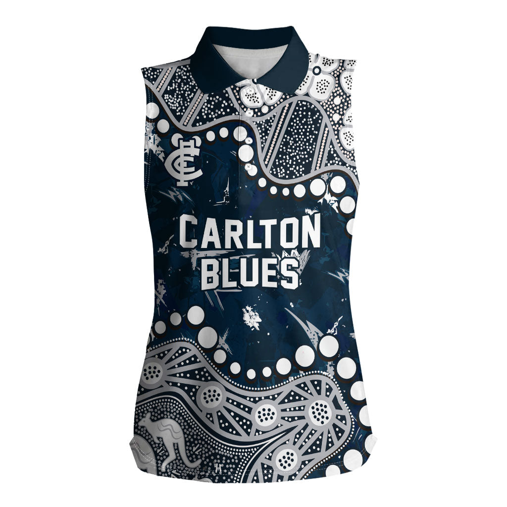 Personalized Carlton Blues Women Sleeveless Polo Shirt Aboriginal Pattern with Graffiti Style
