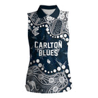 Personalized Carlton Blues Women Sleeveless Polo Shirt Aboriginal Pattern with Graffiti Style