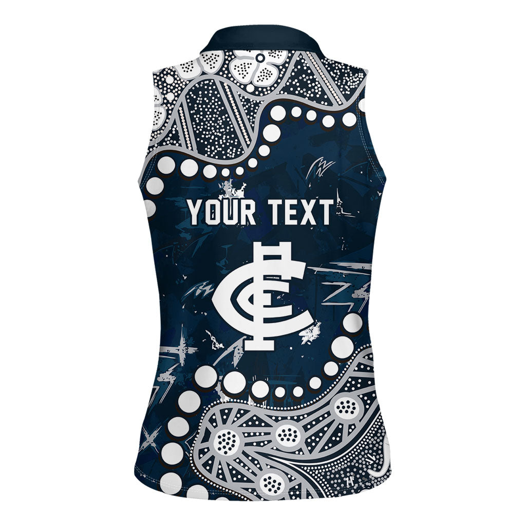 Personalized Carlton Blues Women Sleeveless Polo Shirt Aboriginal Pattern with Graffiti Style