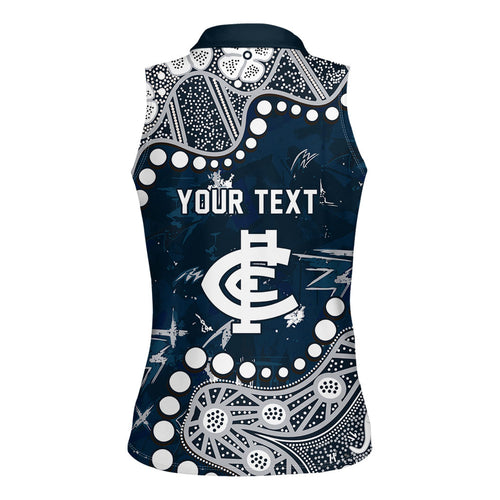 Personalized Carlton Blues Women Sleeveless Polo Shirt Aboriginal Pattern with Graffiti Style