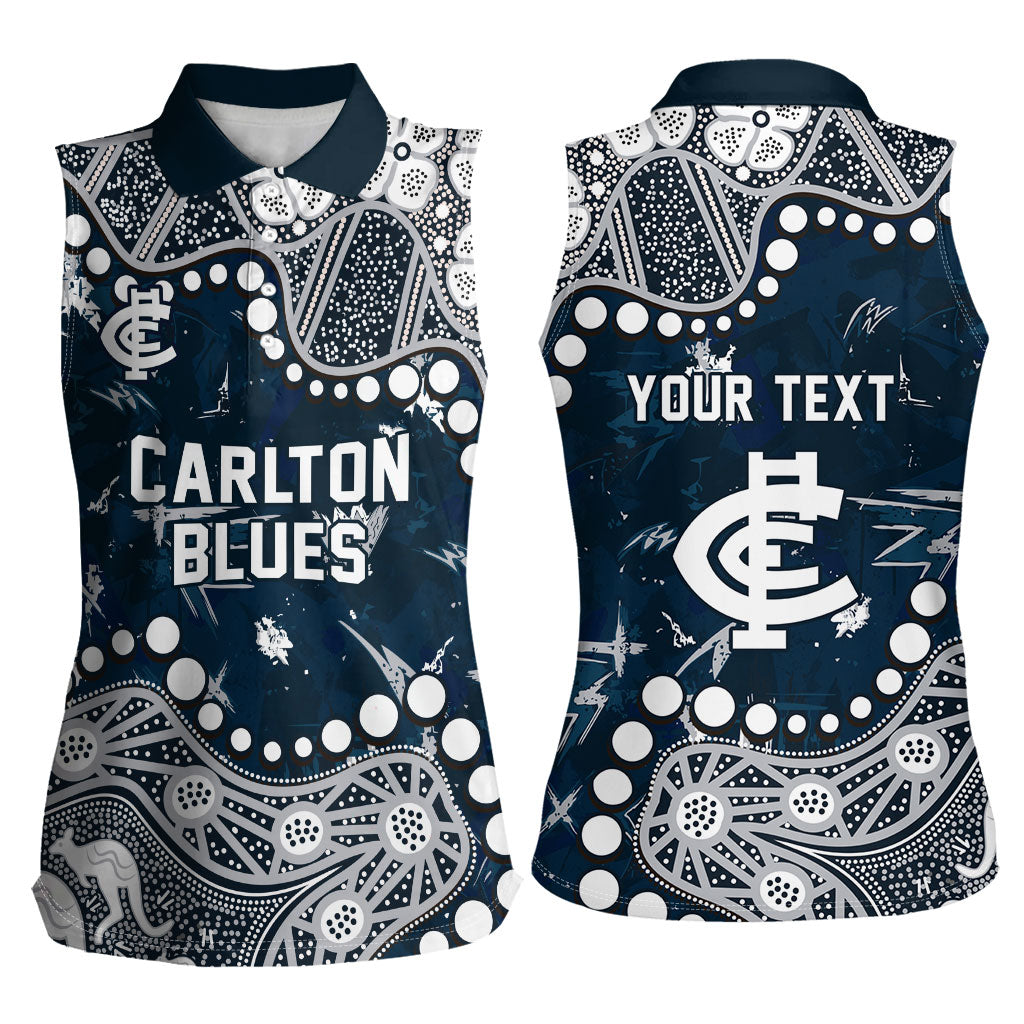 Personalized Carlton Blues Women Sleeveless Polo Shirt Aboriginal Pattern with Graffiti Style