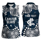 Personalized Carlton Blues Women Sleeveless Polo Shirt Aboriginal Pattern with Graffiti Style