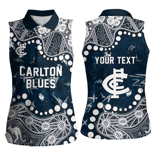 Personalized Carlton Blues Women Sleeveless Polo Shirt Aboriginal Pattern with Graffiti Style