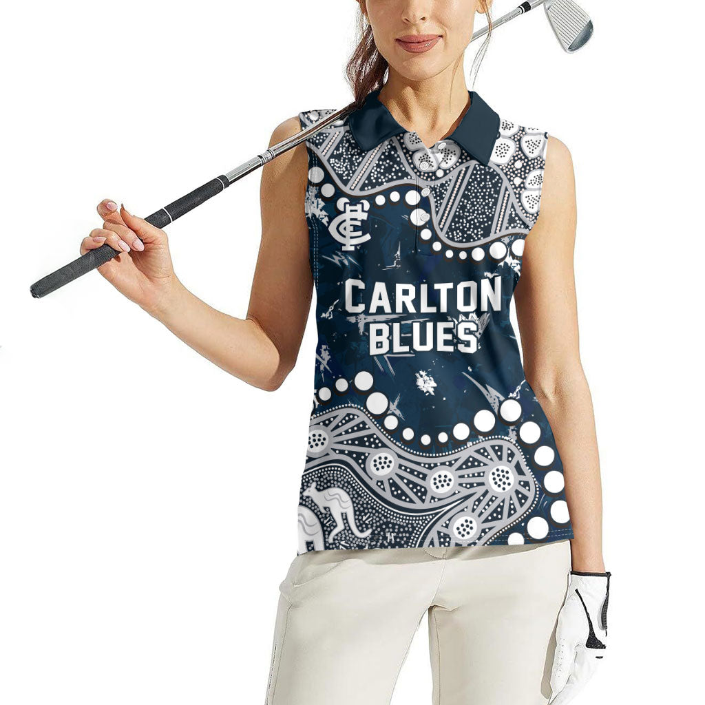 Personalized Carlton Blues Women Sleeveless Polo Shirt Aboriginal Pattern with Graffiti Style