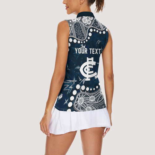 Personalized Carlton Blues Women Sleeveless Polo Shirt Aboriginal Pattern with Graffiti Style