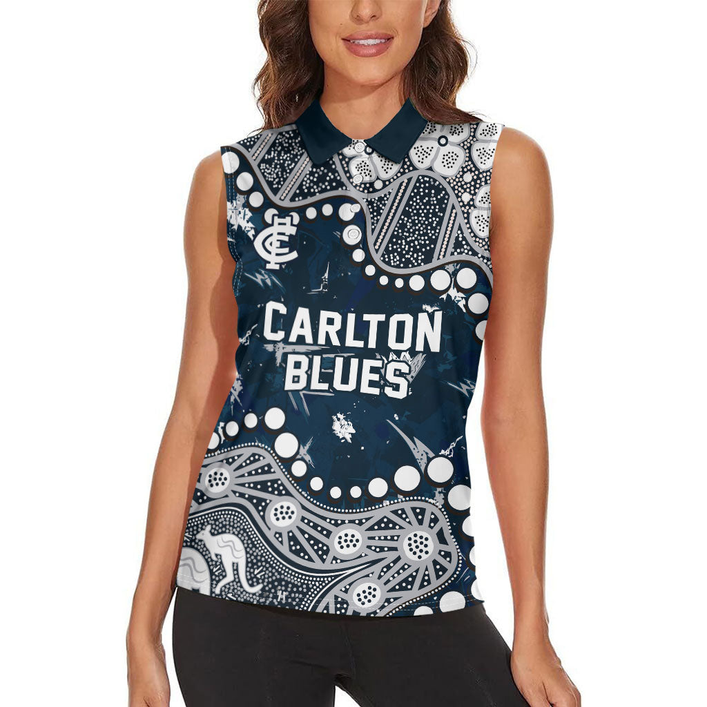 Personalized Carlton Blues Women Sleeveless Polo Shirt Aboriginal Pattern with Graffiti Style